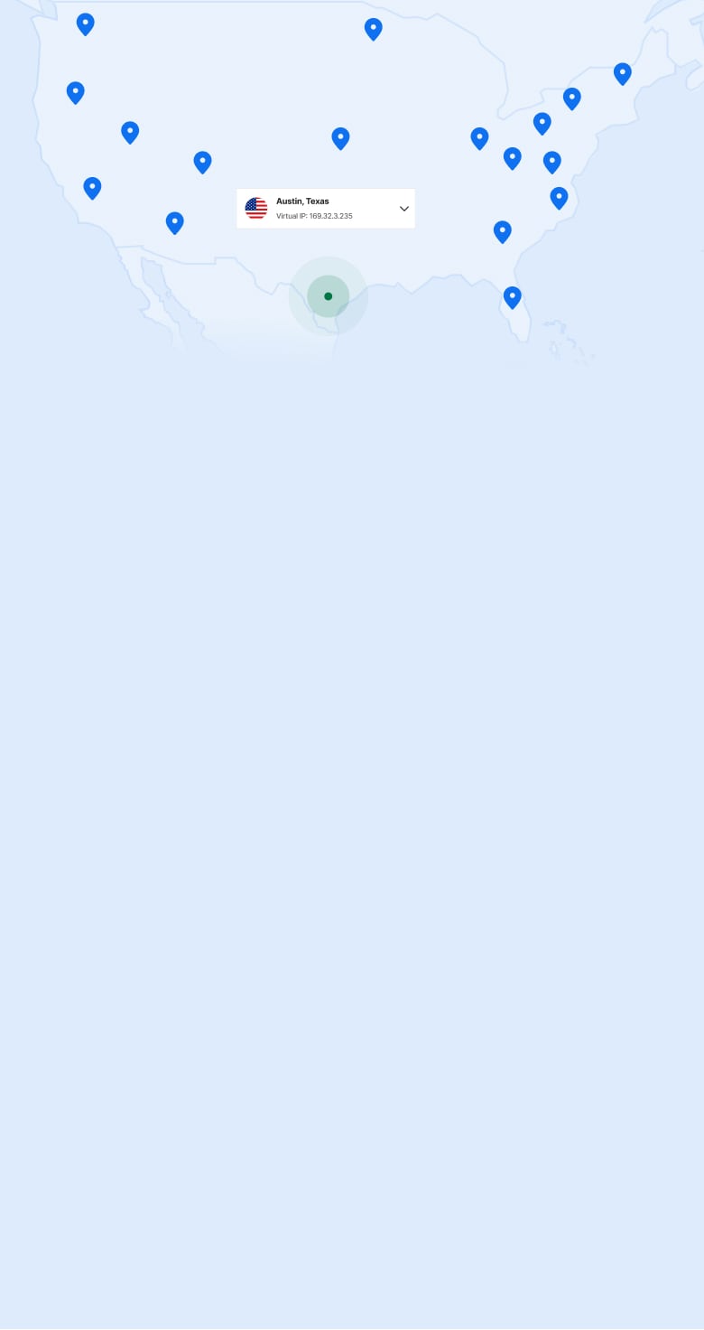 Mapa de Estados Unidos con marcadores que señalan ubicaciones de servidores